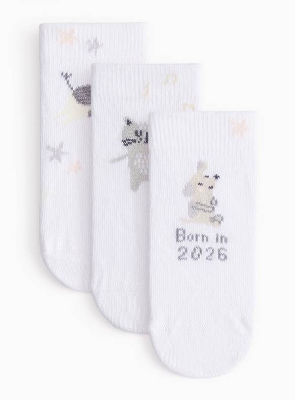 Born In 2026 Design Socks 3 Pack 6-12 months